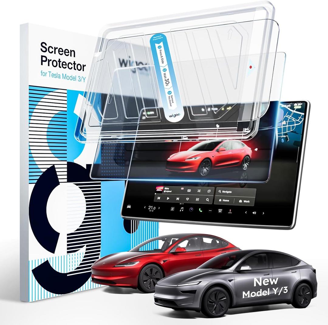 Wigoo Tesla New Model Y Juniper & Model 3 Screen Protector Matte [No Glare & Fingerprint] Model 3 Highland/New Model Y Juniper Accessories, Tempered Glass Protector with Alignment Kit