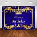 Prince Birthday Party Backdrop for Boy's Royal Blue and Gold King Crown Party Decoration Photography Background Royal Little Prince Happy Birthday Party Banner Photoshoot (7x5ft)