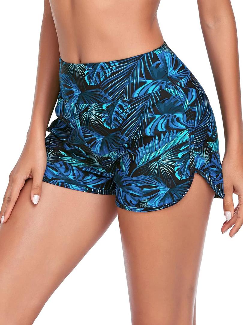 RELLECIGA Women's High Waisted Swim Board Shorts with Built-in Brief (XXXL)