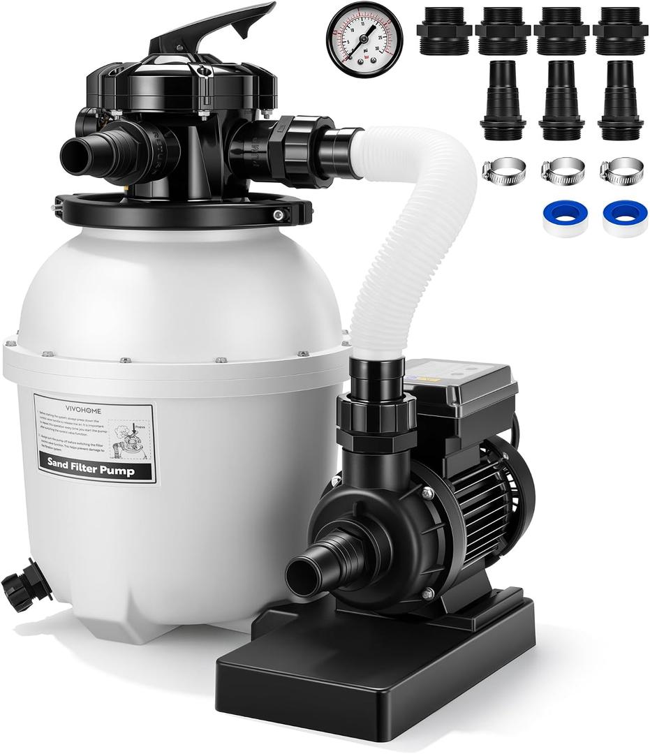 VIVOHOME 12 in Sand Filter Pump for Above Ground Pool, 0.4 HP 3168 GPH, Swimming Pool Filter System with 24H Timer & 6-Way Valve, High-Efficiency Filtration for Pools Up to 11,000 Gallons