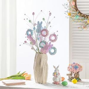 Glitzhome Easter Gifts Set of 2 Artificial Glitter Egg & Bunny & Donuts Picks 28" Easter Decorations for Home Table Vase Party Decor