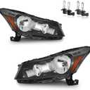 Headlights Assembly for 2008-2012 Honda Accord 4Dr, High/Low Beam W/Bulbs, Driver & Passenger Side, NOT fit coupe models or Crosstour models (OE Replacement)