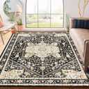 MUJOO Black Rug 6x9,Washable Rugs for Living Room Bedroom,Large Boho Area Rug,Non Slip Carpet Indoor,Vintage Soft Black and Gold Floral Rug (6' x 9' (Rectangular), Black and Beige)