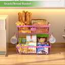 2 Tier Fruit Basket for Kitchen Counter with 2 Banana Hangers, Countertop Metal Fruit Bowl with Wooden Handle, Large Storage Stand for Vegetables, Snacks, Breads, Produce Storage – Rose Pink