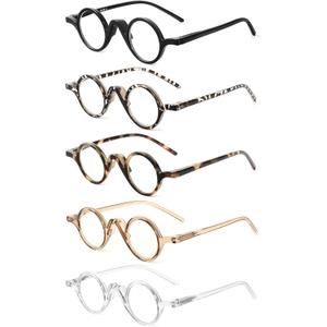 JM 5 Pack Round Reading Glasses for Women Men, Vintage Small Blue Light Blocking Computer Readers with Spring Hinges+ 2.50
