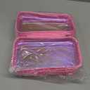 Hoolerry 4 Pcs Hard Clear Zipper Case Makeup Bags Plastic Zipper Pouch Transparent Storage Box Containers for Cosmetics, Snacks, Building Blocks, Puzzles(Clear,7.5 x 3.9 x 2 in,Pink Laser)