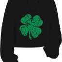 Women's St. Patrick's Day Sweatshirts Long Sleeve Crop Cute Shamrock Clover V Neck Shirts Graphic Tops (Black, M)