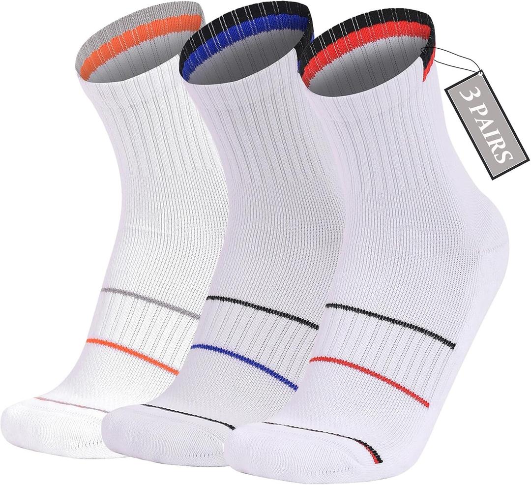 YWSLRC Athletic Ankle Socks 3 Pack Men Women,Moisture Wicking Cushioned Running Socks,Compression Arch Support Basketball (White, M)