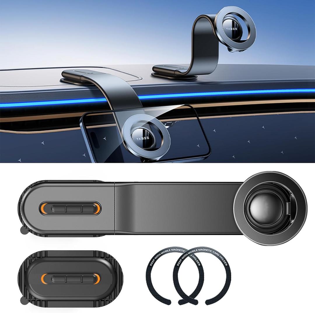 Flexible Bendable Aluminum Alloy Magnetic Phone Holder for Car - Phone Mount for Car with 2 Bases, 2 Metal Rings - Car Mount for iPhone 16 15 14 13 12 Pro Max - Car Phone Holder for Dashboard