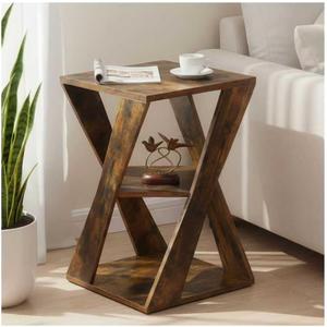 End Table, Modern Wooden Side Table for Small Spaces, Small End Table for Living Room, Bedroom Nightstand（Rustic Brown+ Classic Black）, 15.75" x 15.75" x 25.2"