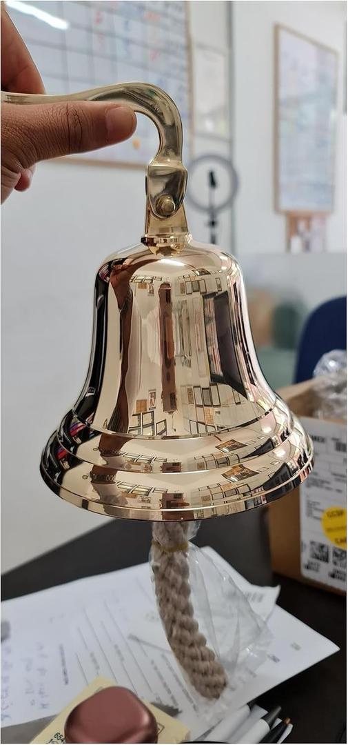 4" Solid Brass Bell Quality Marine Wall Mounted Ship Hanging Bell Perfect for Dinner, Indoor, Outdoor, School, Bar, Reception, Last Order & Church by The Metal Magician