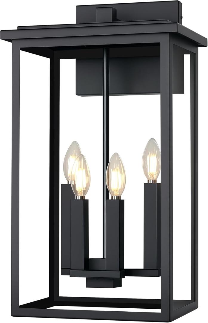 Extra Large Outdoor Wall Light Fixture,Black Outdoor Wall Sconce,Exterior Garage Lights, Modern Exterior Lights for House,Waterproof Front Porch Lanterns with Toughened Glass E12 1 Pack