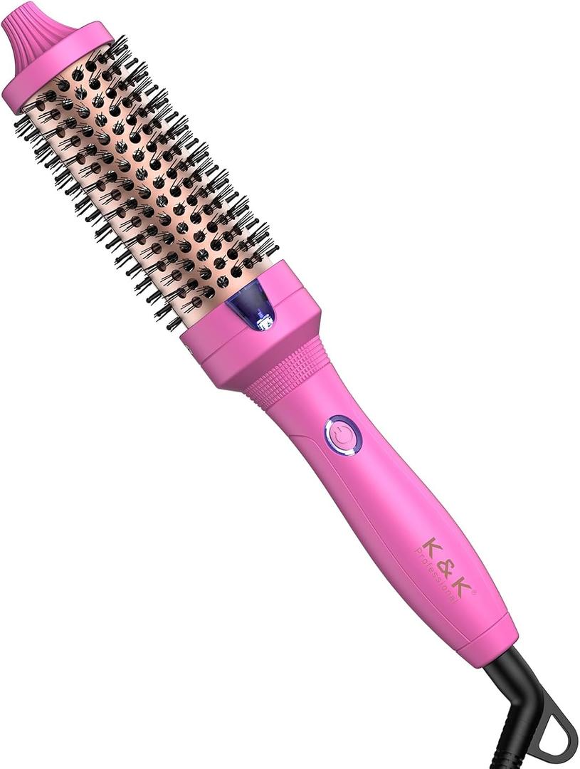 K&K 1.5 Inch Ceramic Tourmaline Ionic Curling Iron (Rose Red, 1.5 Inch) - Thermal Brush Heated Curling Brush, Dual Voltage, Volumizer, NON-DAMAGING 350 DEGREE HEAT