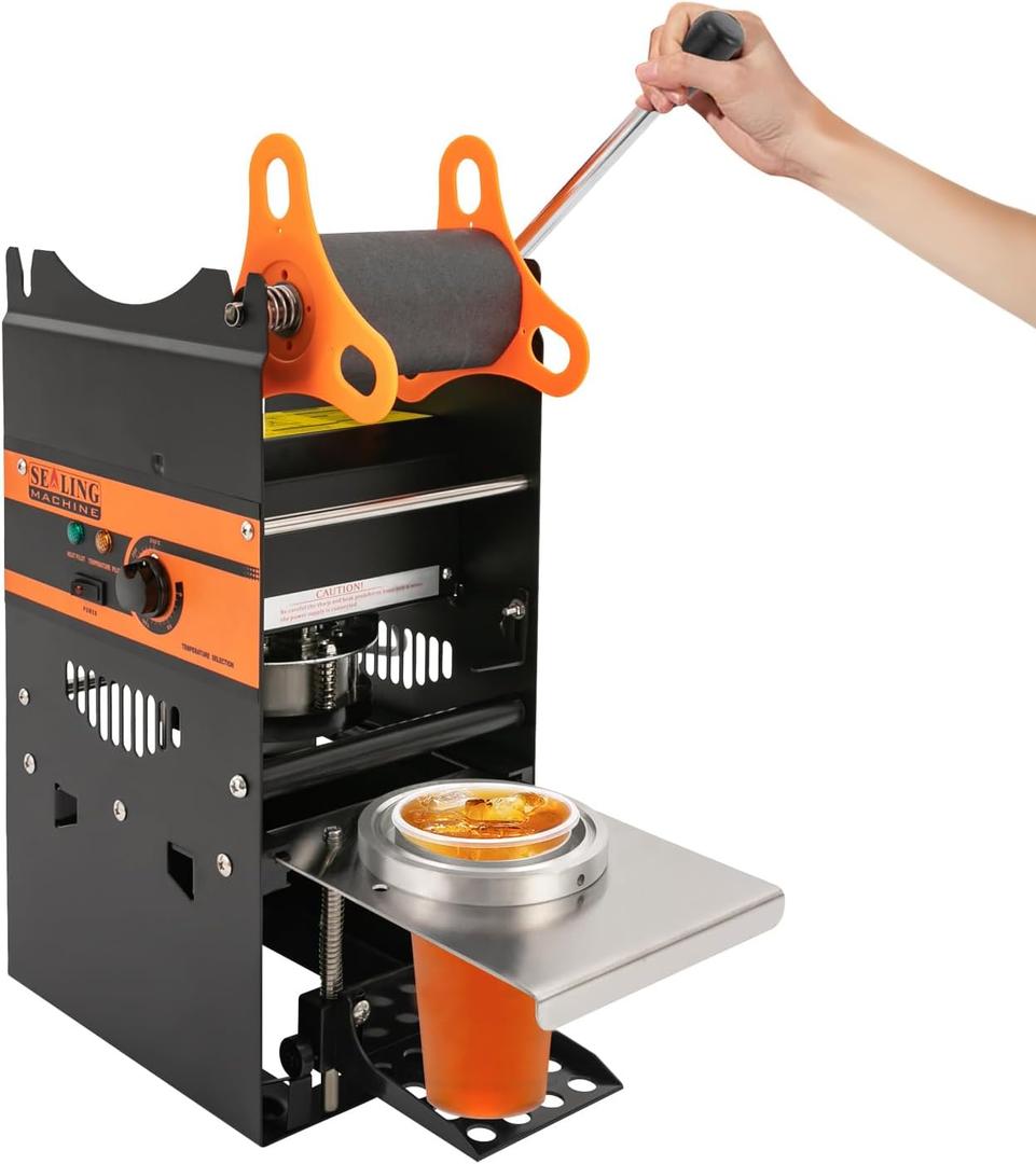 Manual Tea Cup Sealer Machine, 300 Cup/H Electric Cup Sealer Machine, 3.5/3.7in Cup Diameter Cup Sealing Machine with Heating Technology for Bubble Milk Tea (Black)