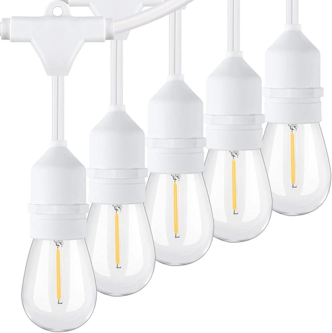 96FT(482) Outdoor String Lights, Commercial Grade Heavy Duty White Wire Patio Light with Dimmable S14 Shatterproof LED Bulbs, Linkable Waterproof Bistro Lights for Outside Deck Backyard Cafe Market