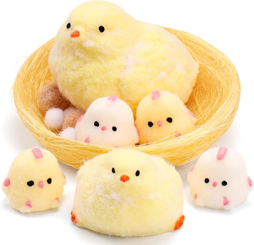 6Pcs Taba Handmade Squishy Chick Toys Stress Relief Squeeze Toy. Cute Sensory Toys. Handmade Soft Silicone StickyToys. Bouncy Stress and Relaxation Toys. Stretchable Springy Toys