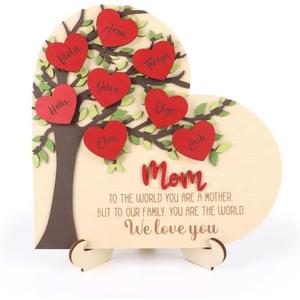LHIUEM 3D Personalized (11”X11”) Red Heart Shaped Mother Day Puzzles to Mom Plaque with Kids 10 Names Tags Happy 3D Wooden Family Tree Wall Art for Room Office Table LHIUEM 3D Personalized (11”X11”) Red Heart Shaped Mother Day Puzzles to Mom Plaque with Kids 10 Names Tags Happy 3D Wooden Family Tree Wall Art for Room Office Table