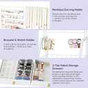 SWTYMIKI Large Jewelry Organizer Stand - Multifunctional Rack Tower for Necklace, Earring, Ring & Bracelet Display - Moveable Storage Jewelry Holder Stand with 4 Nonwoven Drawers for Bedroom White