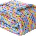 Mooreeke Chunky Knit Blanket 50"x60" Soft Washable Chenille Throw Blanket Cozy 100% Handmade Crochet Gift Blankets with Jumbo Chenille Yarn for Couch Bed Sofa Room Decor -Purple and Pink