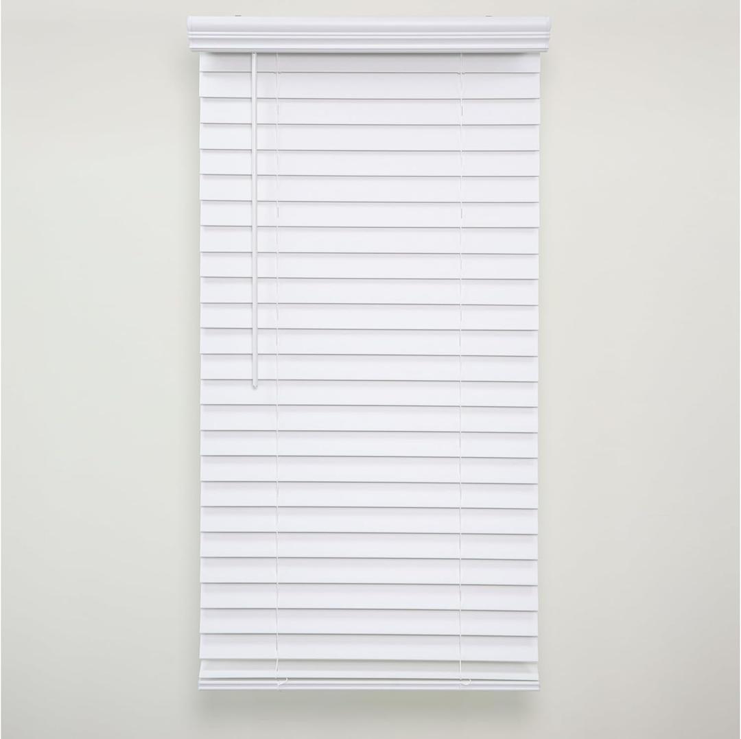 Eclipse 2in. Faux Wood Blinds, 59"W x 48"L in White - Cordless Window Blinds, Certified Safe for Children & Pets, Light Filtering, Wand Tilt and Smooth Easy Operation, Window Shades for Home