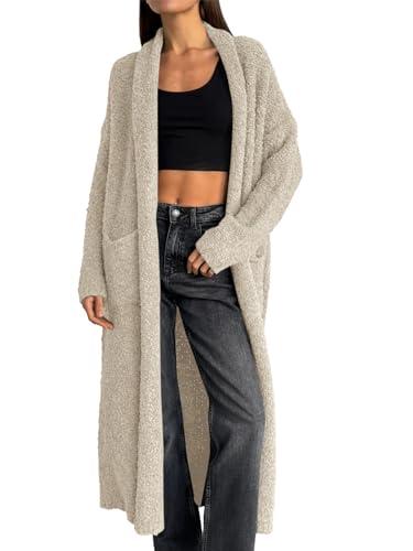 Saodimallsu Womens Open Front Long Cardigan Sweaters Oversized Chunky Fuzzy Lapel Fall 2025 Trendy Duster Sweater Coats Khaki XL