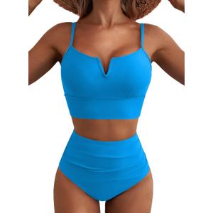 Herseas High Waisted Bikini Sets for Women - V Wire Two Piece Swimsuits Swim Suits 2026 Tummy Control Bathing Suit, Small