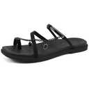 ONCAI Women's Flat Sandals Toe-loop Strappy Square Open Toe Slip on Fashion Dressy Slide Sandal for Woman 2026 Black Size 10 Summer Casual Comfortable Beach Lightweight Outdoor Slides Shoes