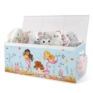 Extra Large Collapsible Toy Box with Lids, Sturdy Storage Organizer for Kids, 38"x16"x13" Toy Chest for Playroom, Nursery, Bedroom, Living Room (Mermaid)