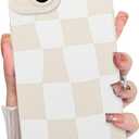 KANGHAR Compatible with iPhone 14 Case, Silicone Checkered Cute Pattern, Camera Protection Soft Slim Phone Case for Girls Women -White