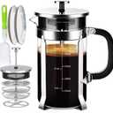 French Press Coffee Maker 304 Stainless Steel Coffee Press,with 4 Filters System, Heat Resistant Thickness Borosilicate French Press Glass, BPA-Free Brewed Tea Pot Coffee Plunger(Copper 12oz) (Silvery)