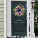 24 Inch Spring Wreaths for Front Door, Summer Door Wreath Outside, Artificial Purple Hydrangea Wreath for Home Wall Indoor Decor