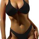 Womens Bikini Plus Size High Waist Hot Bathing Suit Skimpy Swimsuit Two Piece Swimwear Busty Beachwear Extreme Bikini (Large, Black)