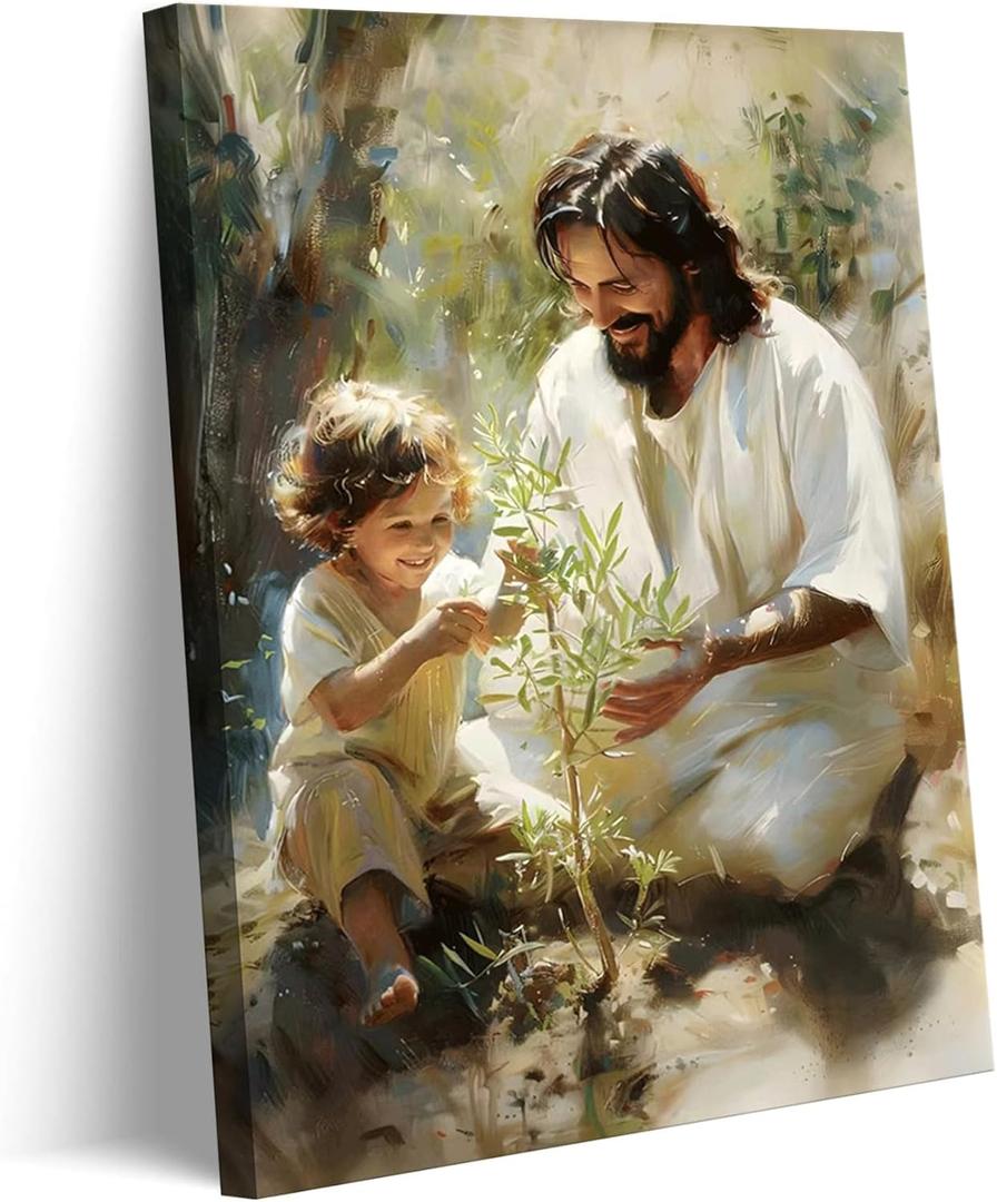 Danseed Jesus With Child Canvas Wall Art Religious Spiritual Wall Decor Pictures Christian Children's Room Posters Prints for Kids Bedroom Baby Room Nursery Girls Boys Room Decoration Ready to Hang