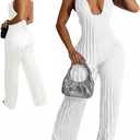 Sexy Summer Halter jumpsuits for women Dressy 2024 backless V Neck wide leg long pants one pieces jumpsuit Romper club outfit (Medium, White)