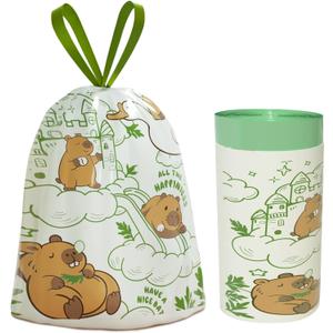 4 Gallon Garbage Bags, Small Garbage Bags with Drawstring and Printed Design, Tear-Free, Leakproof & Durable Small Garbage Bags for Bathroom, Office, 50 Count