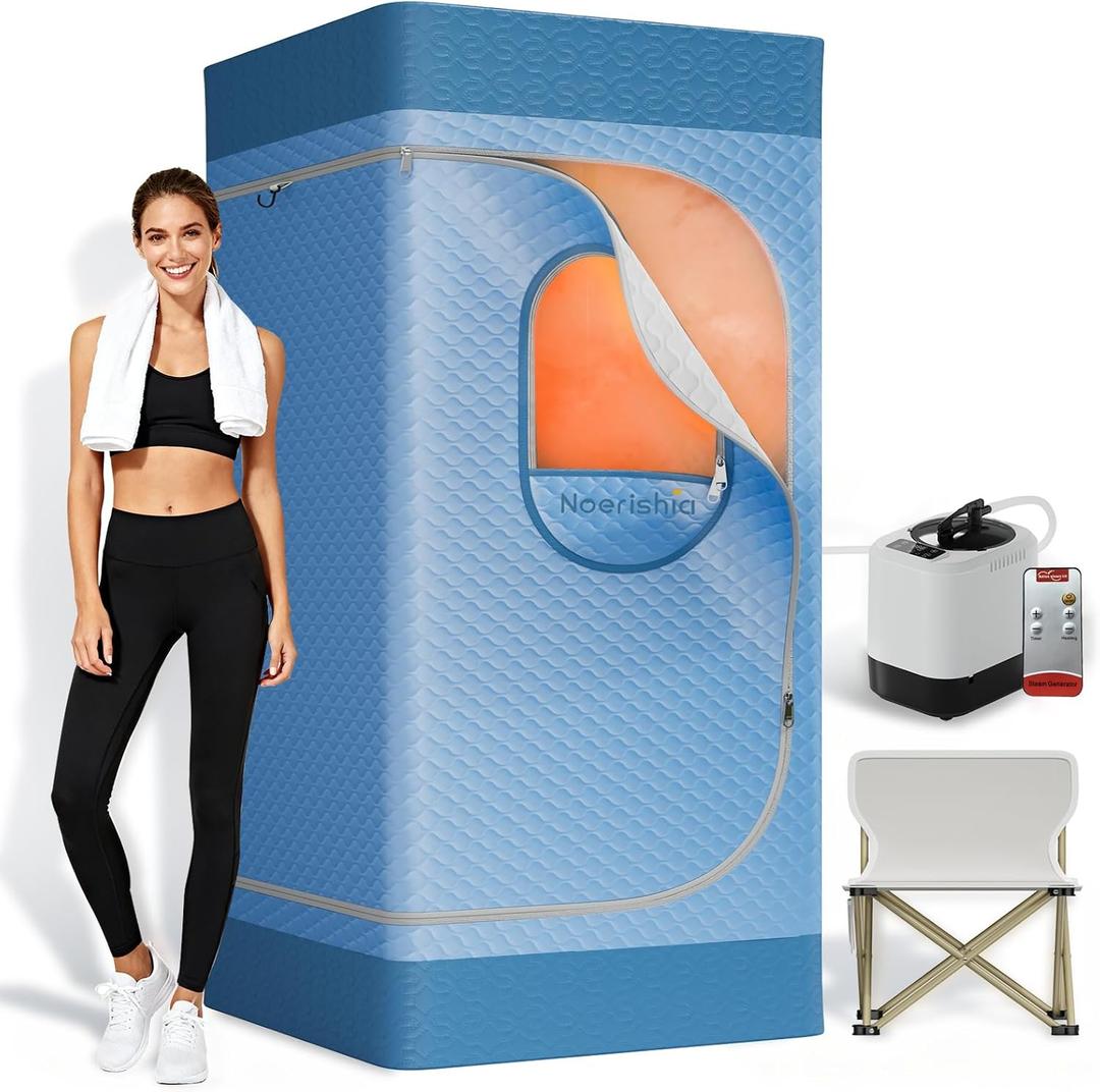 Portable Sauna for Home with 3L 1200W Steamer, Big Folding Chair, 99 Mins Timer, 9 Levels, Pernoanl Steam Sauna Tent Dual YKK Zippers for Home Spa Detoxification, 32' x32' x 71', Light Blue