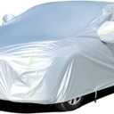 Tecoom Car Cover Waterproof All Weather for Automobiles, Light Shell Waterproof UV-Proof Windproof Design Car Cover with Zipper Storage and Lock for All Weather Indoor Outdoor Fit 191-200 Inches Sedan (Silver-Polyester)