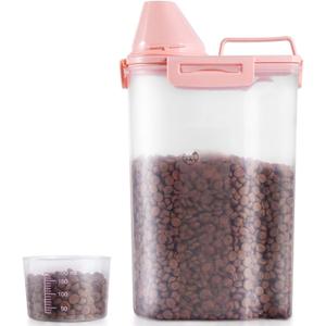 SenseYo 2.5lb Pet Food Storage Container with Measuring Cup, 3L Cat Food Storage Container Dog Food Storage BPA Free for Small Dog, Cat, Bird (Pink)