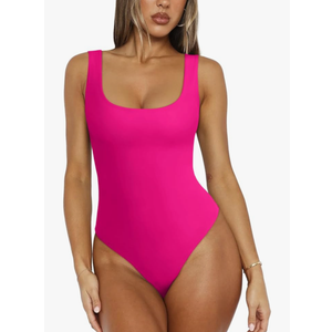 REORIA Bodysuit for Women Scoop Neck Sleeveless Tank Top Bodysuits 2025 Sexy Thong Bodysuit Basic Leotards for Women Size S