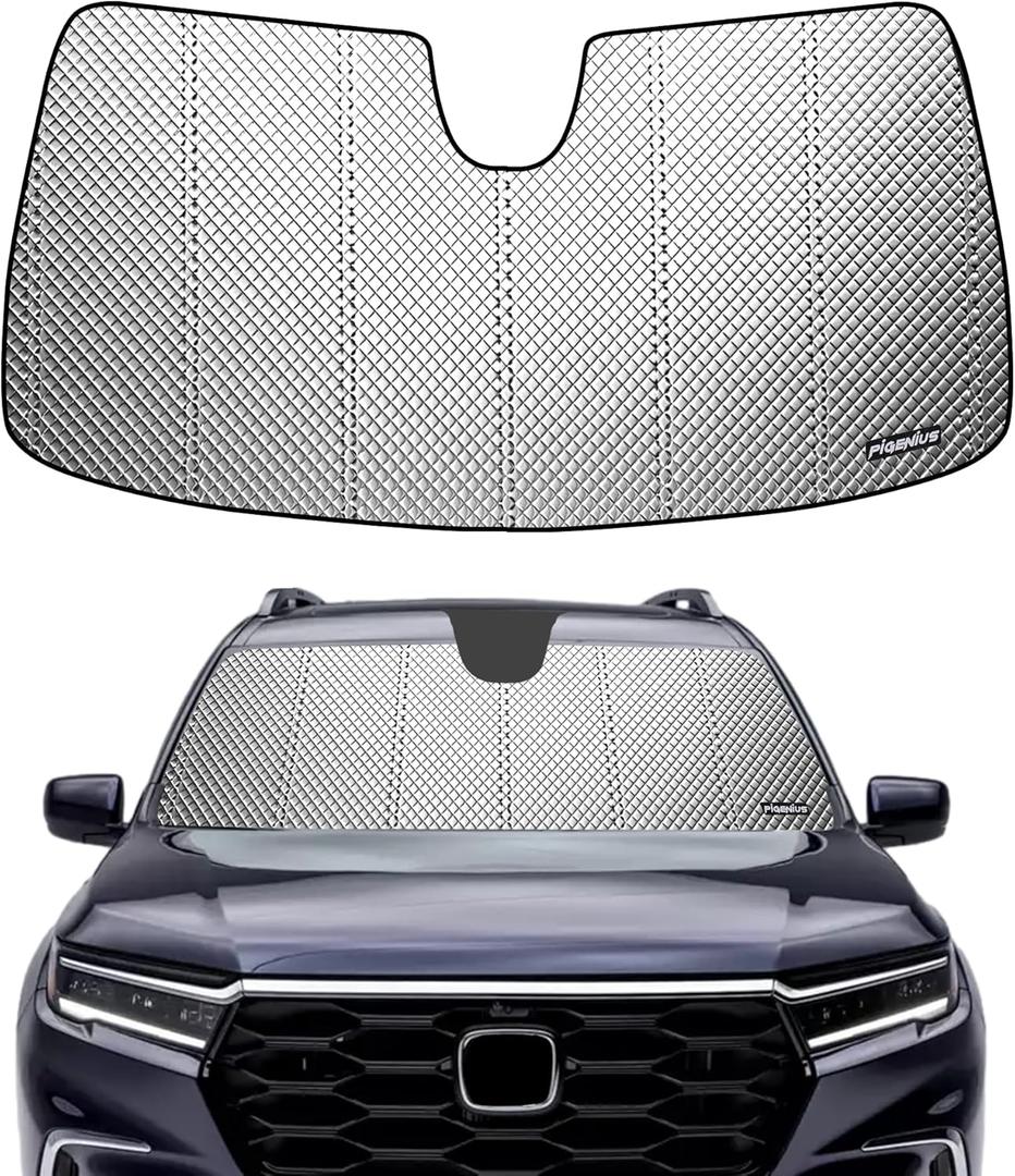 Windshield Sun Shade for Honda Pilot 2023-2025. Reflective Aluminum Film Front Window Sunshade - BLAZBLOCK (Shiny Silver (Classic))