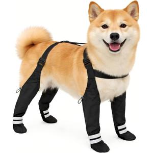 Dog Suspender Boots for Medium Dogs Waterproof & Non-Slip Dog Paw Protectors with Adjustable Straps & Reflective Strips, All-in-One Connected Dog Boots for Outdoor Walks, Snow, Rain, Hiking (M, Black)