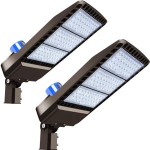 Juyace 300W LED Parking Lot Light Slip Fitter Mount Dusk to Dawn Outdoor Lighting Exterior Flood Commercial Outside IP65 Waterproof Security Area Shoebox Street (2 Pack)