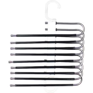 Grebest Pants Hanger Multi-Layer Trouser Rack Storage Holder Anti-Slip Foldable Design Stainless Steel Clothes Hanger Scarf Holder Black B