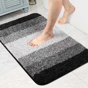 Walensee Bathroom Rug Non Slip Bath Mat (16 x 24, Ombre Black) Water Absorbent Soft Microfiber Shaggy Bath Rug for Shower Thick Plush Rug Machine Washable