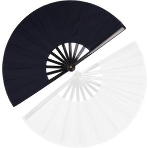 Hand Fans for Women Foldable - Rave Fan - 2 Pack Large Folding Fan | Fans for Line Dancing - Nylon-Cloth Vintage Retro Fabric Fans Chinese Kung Fu Tai Chi Festival Dance Hand Held Fan