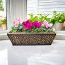 EIMQUVW 2 Pack 30" Railing Planter Window Box Deck Balcony Rail Planters Black Metal Flower Basket Horse Trough Planter with Coco Fiber Liner for Porch Fence Patio Outdoor