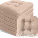Thyle Outdoor Chair Cushions Set of 6 Waterproof Sun Protection Square Tufted Overstuffed Patio Furniture Seat Cushion for Patio Furniture Dining Indoor 19" x 19"(Khaki), 19 inches x 19 inches x 3.94 inches