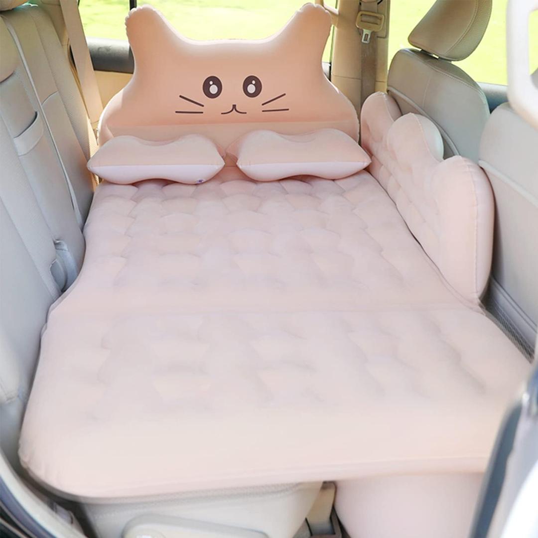 Inflatable Car Air Mattress Bed - SUV Truck Air Mattress Back Seat Camping Bed Thickened Universal Vehicle Sleeping Pad for Travel with Air Pump 2 Pillows (Beige)
