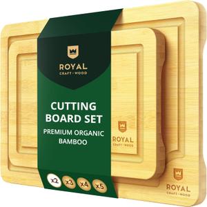 Chopping Board Set of 2 - Wooden Cutting Boards for Kitchen Meal Prep & Serving - Bamboo Wood Cutting Board Set - Charcuterie & Chopping Butcher Block for Meat - Kitchen Gadgets Gift (Natural)