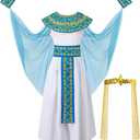 Kids Girls Egyptian Costume Set Cleopatra Dress Halloween Outfit with Headpiece, Size: 10-12 Years